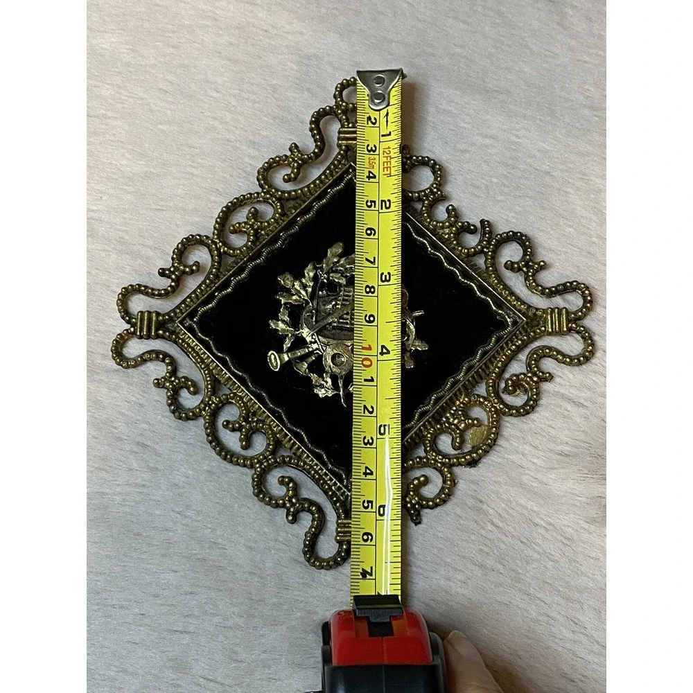 MID CENTURY FILIGREE ORMOLU METAL MUSIC WALL PLAQUE BLACK VELVET FRENCH STYLE